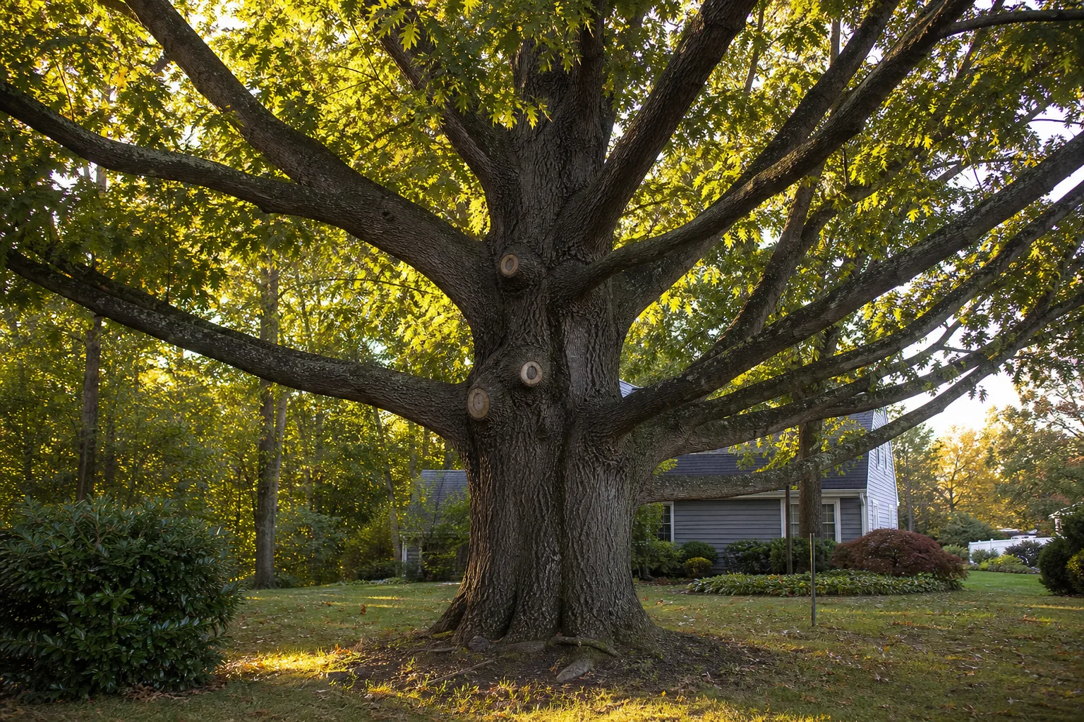 Mature oak tree with professional pruning and healthy canopy structure